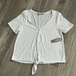 Tresics Women's Split Neck Tie Front White Top